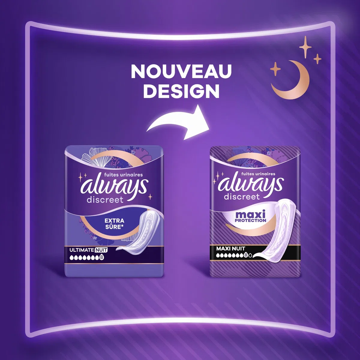 Always Discreet Extra Secure, Serviettes Pour Incontinence ou Fuites Urinaires, Fuites Importantes, Format Eco, 7 Gouttes, Ultimate Night, 48 Pochettes Individuelles (4 x 12 unités)