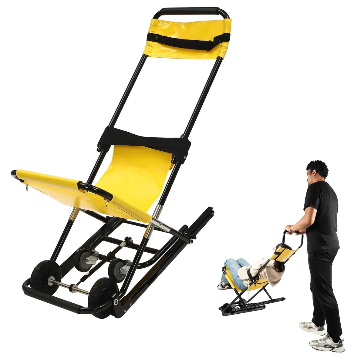 Monte-Escalier Portable, Fauteuil Roulant, Chaise d'Escalier Pliable et Manuelle en Aluminium - Capacité 159 kg - Pour Personnes Âgées et Handicapées - 90 x 54 x 156 cm