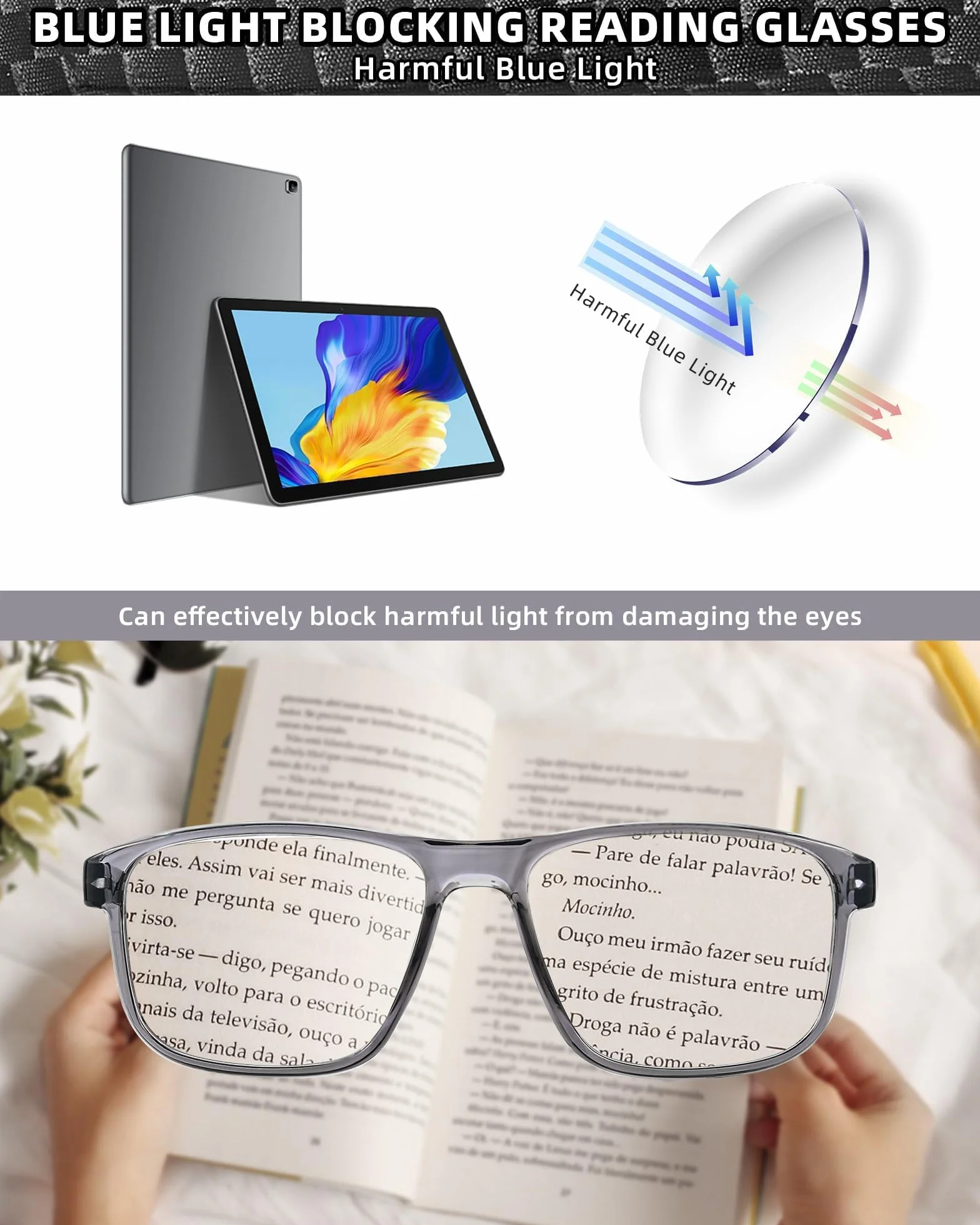 JM Lunette Loupe Homme avec CharnièRes à Ressort, Rectangulaire Classique Lunette de Lecture Anti Lumiere Bleue 4 Paquets
