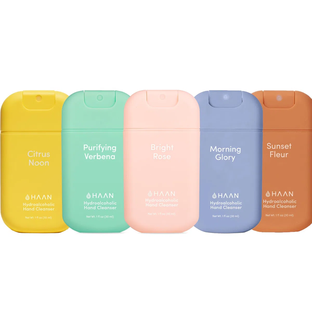 HAAN Spray nettoyant pour les mains à l'aloe vera (lot de 5) – Parfum Sunset Fleur, Morning Glory, Bright Rose, Verveine purifiante, Citrus Noon
