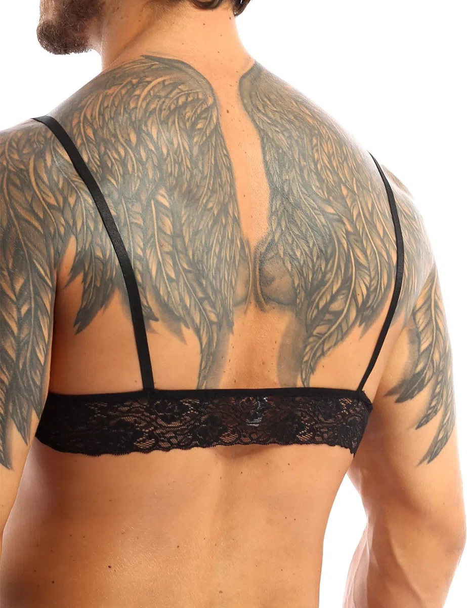 iiniim Sissy Lingeries Homme sous Vêtement Ensemble Dentelle Lingiere Transparent Bra Soutiens-Gorge avec String Travesti Nuisette M-4XL Noir J XL