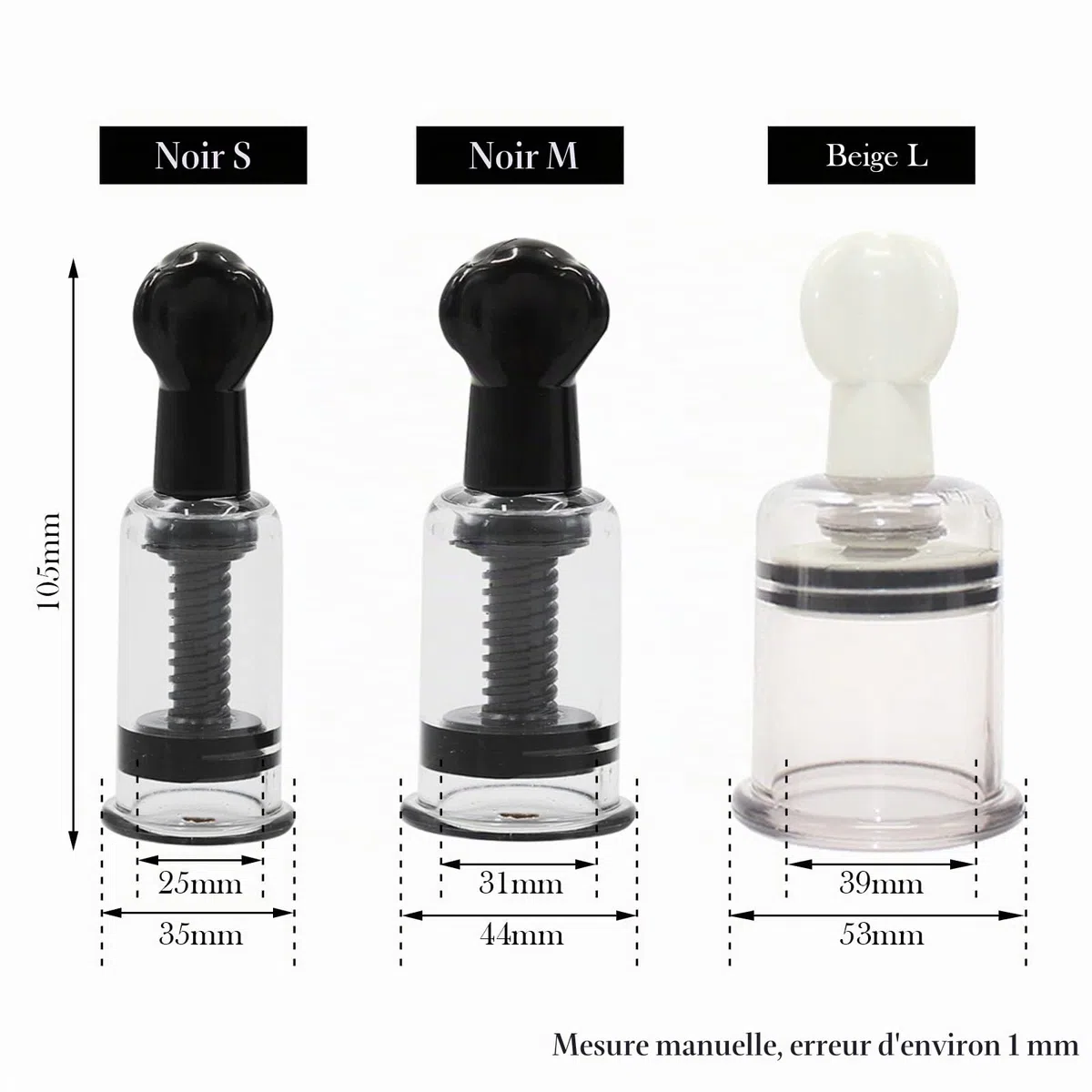 Ventouse de mamelon extra forte 3 tailles disponibles Ventouse de mamelon Stimulation mammaire Jouet sexuel transparent et visible Clitoris Sucker Tire-lait pour femmes couples (le noir, M)