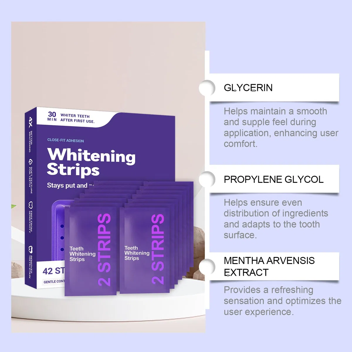 DrDent PURPLE WHITENING STRIPS Bandes Pour ProtéGer Les Dents Et éLiminer Les Taches (Une boîte (42 comprimés))