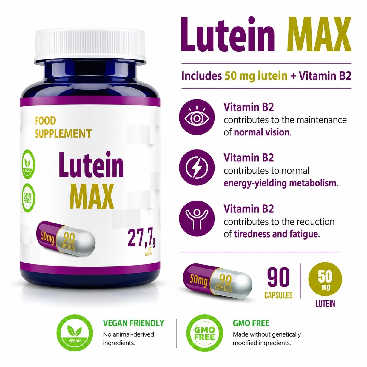Hepatica Lutéine 50 mg avec Vitamine B2 | Extrait de Souci | 90 Gélules Véganes | Réserve 3 Mois | GMP & laboratoire indépendant