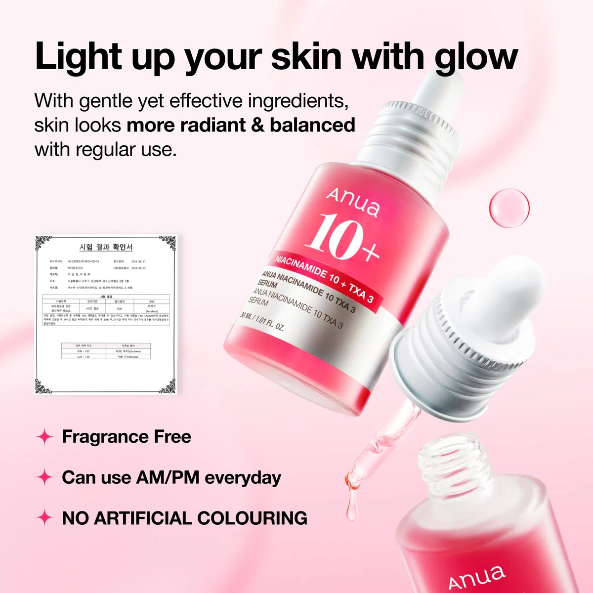 ANUA Sérum 10% niacinamide + 4% acide tranexamique, céramide, acide hyaluronique, vitamine B12, couleur naturelle, pour peaux sensibles, peau de verre coréenne, sans parfum (30 ml / 1,01 fl.oz.)