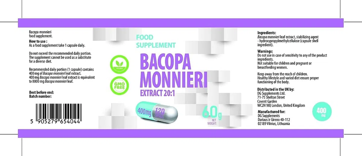 Hepatica Bacopa Monnieri (Brahmi) 8.000 mg Équivalent | Extrait de Feuille 20:1 400 mg | 120 Gélules Véganes | Plante Ayurvédique | GMP & laboratoire indépendant