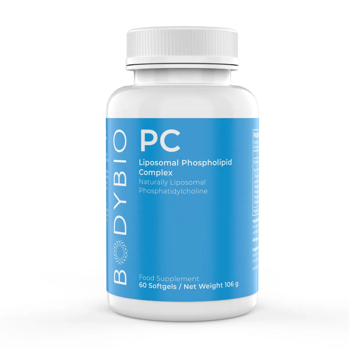 BodyBio PC - Complexe de Phospholipides avec Phosphatidylserine - Clarté Mentale, Memoire et Concentration - Complement Alimentaire Cerveau et Détox Douce - 60 Gélules
