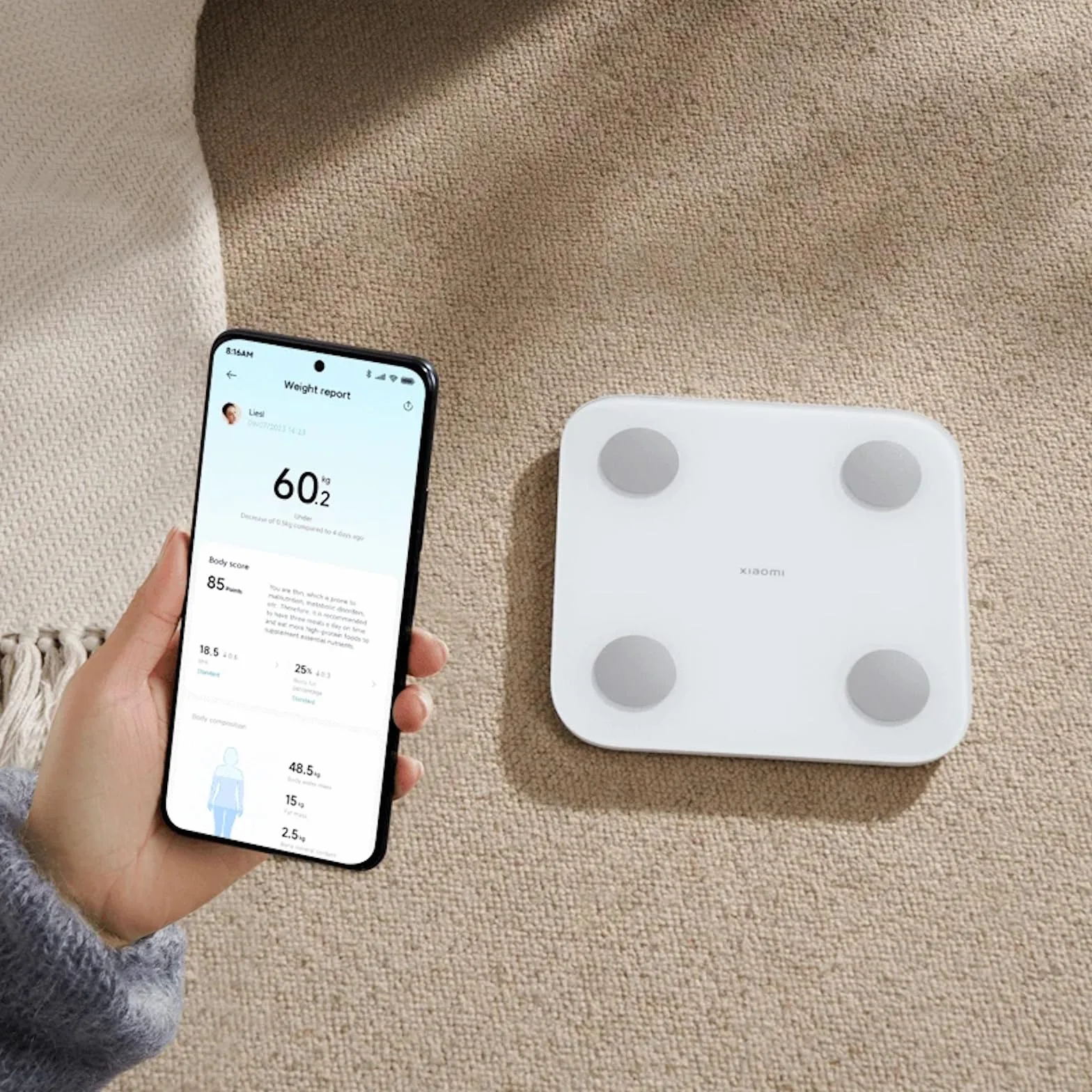 Xiaomi Body Composition S400 Pèse-personne avec double fréquence, 25 indicateurs de santé, jusqu'à 150 kg et précision de 100 g, blanc