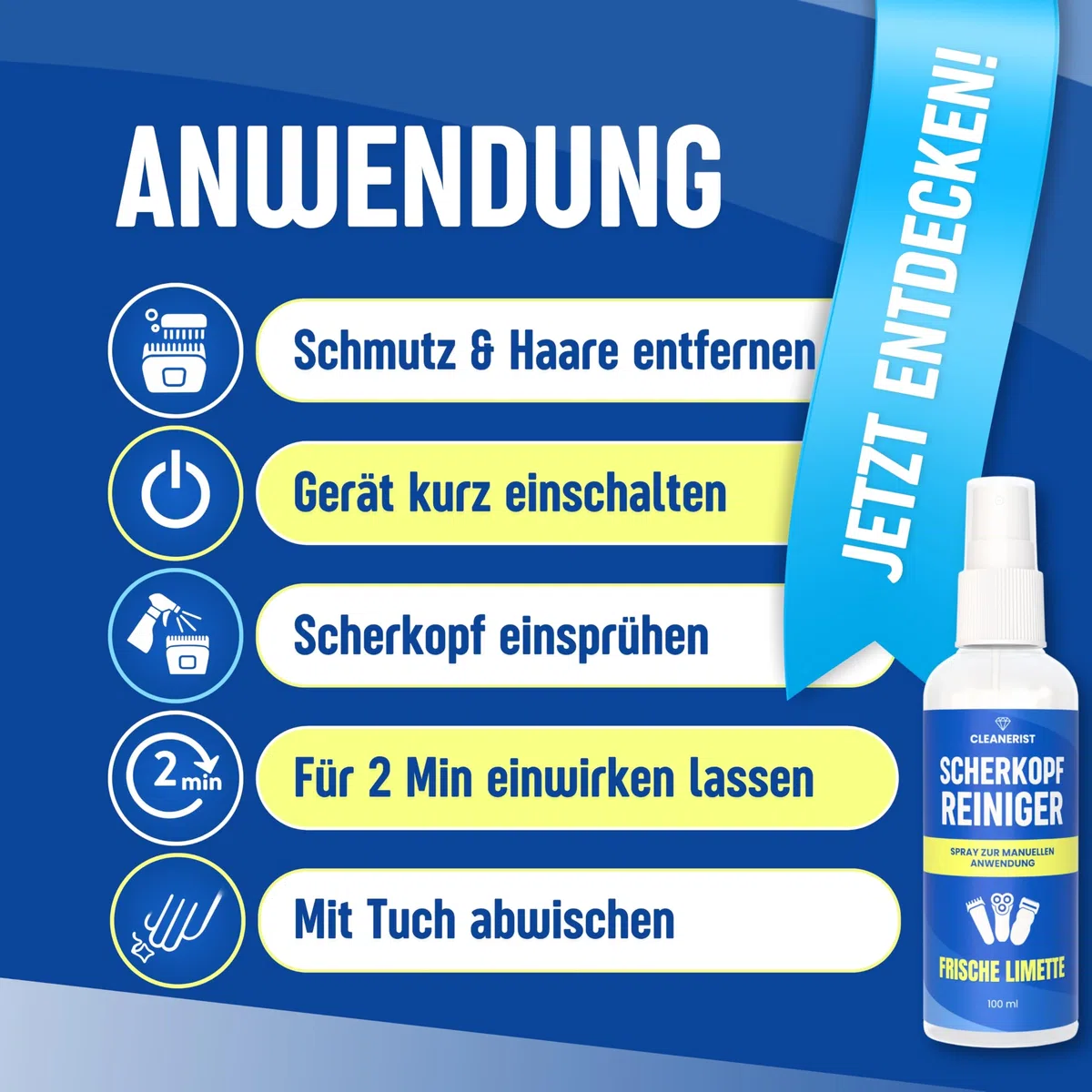Die Seifenblase | 3 x 100 ml de nettoyant pour tête de rasage pour rasoirs et têtes de rasage de toutes sortes – Spray avec tête de pulvérisation pour application sur tondeuse