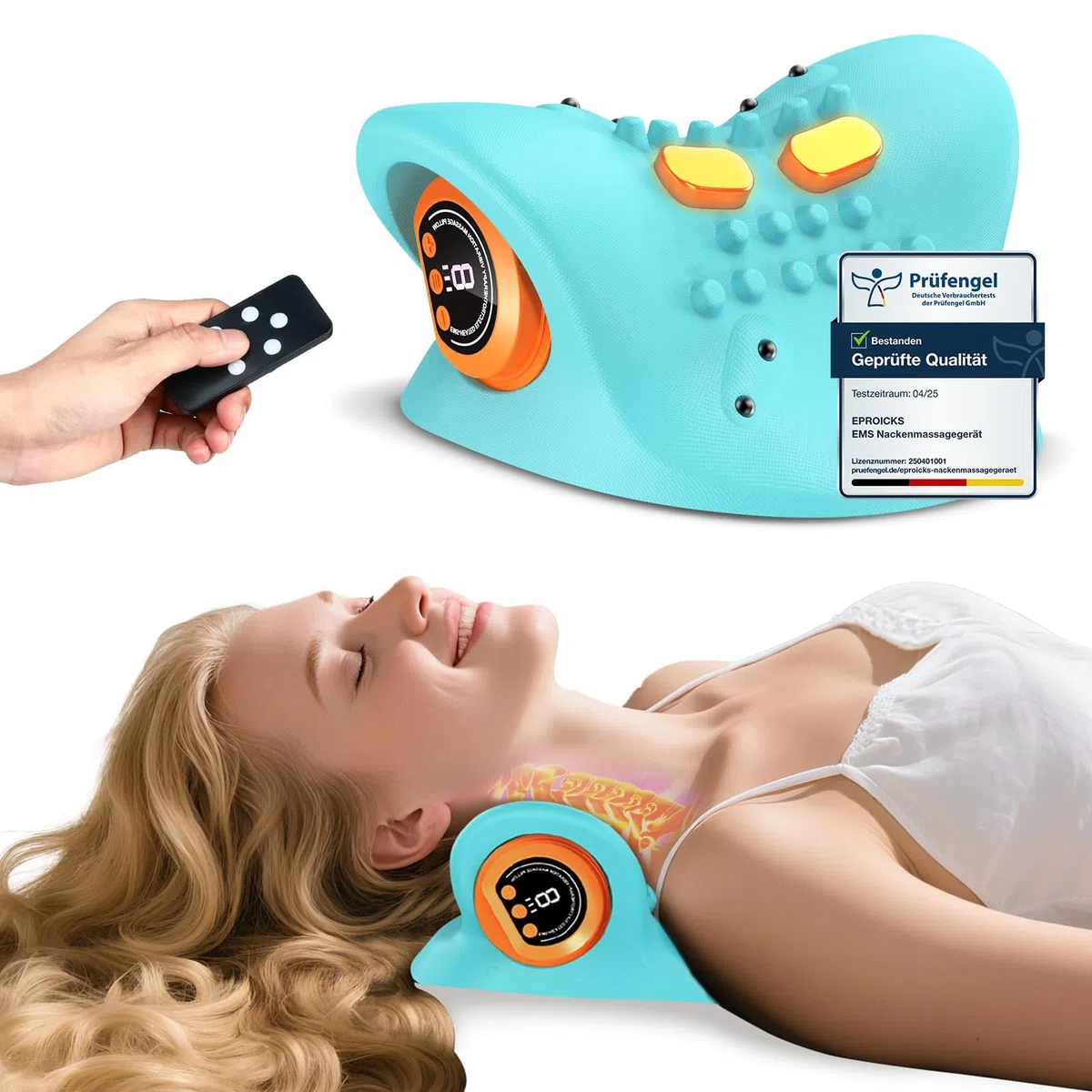Masseur Cervical,Appareil de Massage Cervical Chauffant(Bleu) | Appareil de Massage Electrique,Soulage les Douleurs et les Raideurs Musculaires de la Nuque, Convient aux Hommes