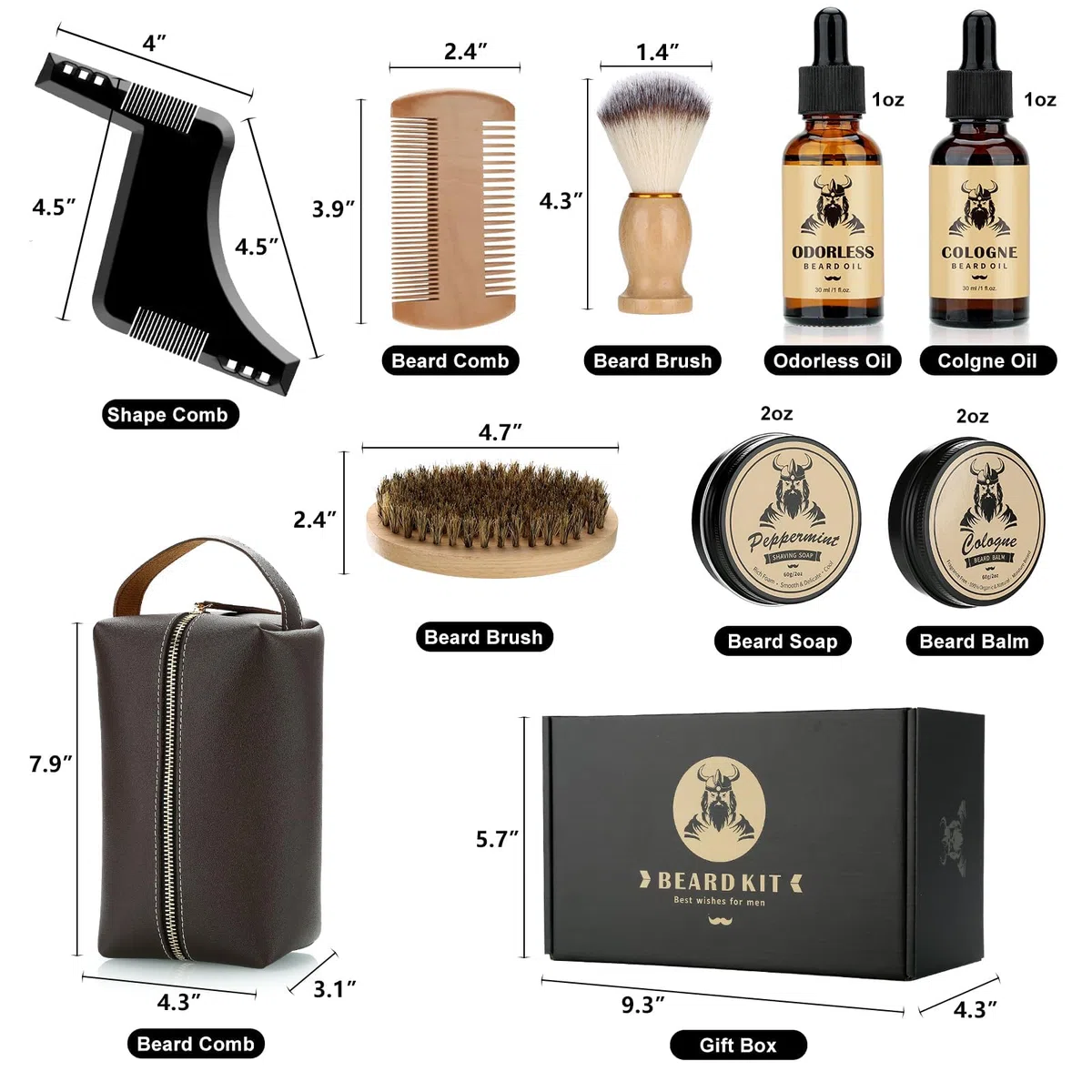 Exreizst Kit Barba per Uomo,Regalo Cura della barba Uomo Completo Professionale per Marito Papà -con2Olio per la crescita della barba, balsamo, pennello, pettine,sapone barba, custodia regalo uomo