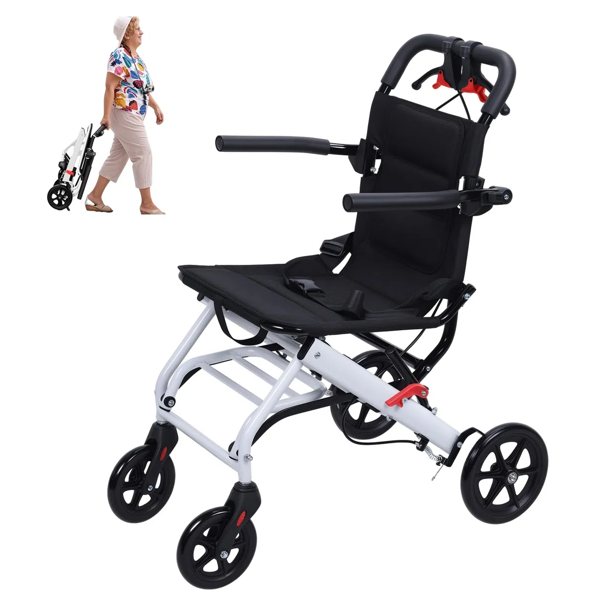 Fauteuil Roulant Transportable et Voyageur, Poids Seulement 6,2 kg, fauteuil roulant souple pour adultes et seniors, support 81,6 kg, adapté aux portes étroites Noir