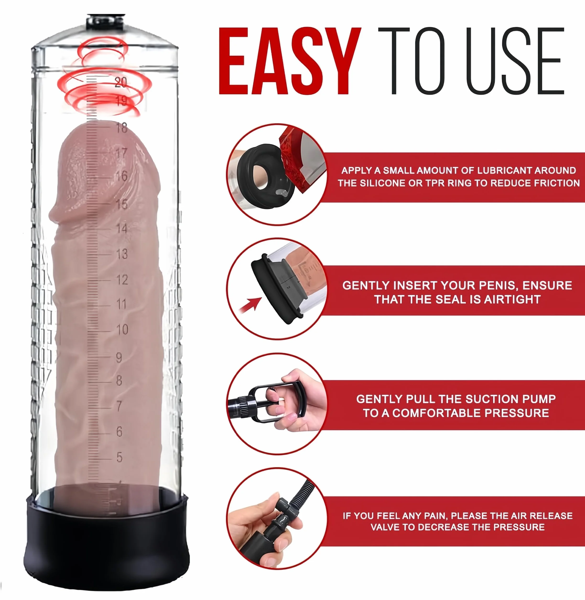 KinZon Pompe à pénis, Sex Toy pour Homme - Agrandir le pénis, Extenseur De Pénis Masculin, Augmenter la Taille De Pénis, plaisirs de couple，avec Vaginette en Silicone (Sans Manomètre)