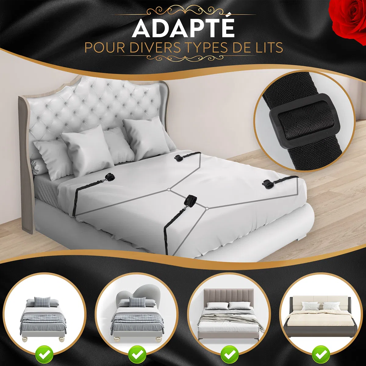 Premium Menottes sex adulte lit, peluche extra & mousquetons exclusifs, attache lit sex adulte & BDSMS Set, fouet sex adulte, jeux couple, kit BDSM, jeu couple, BDSMS set couple