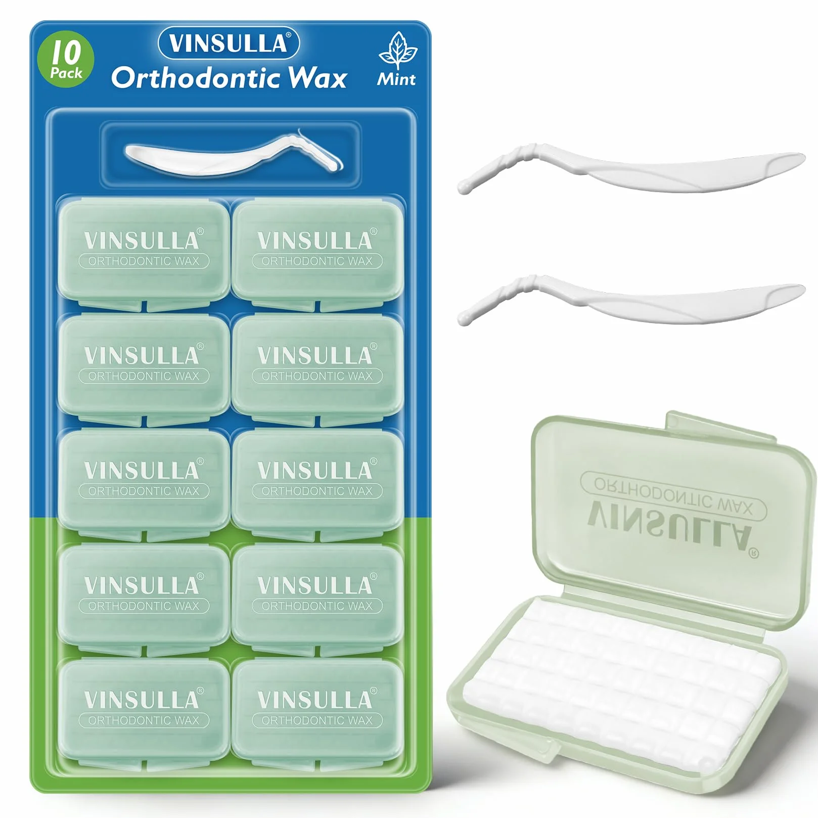 Lot de 10 boîtes de cire orthodontique pour appareils dentaires - 500 perles de cire dentaire prédécoupées - Sans danger pour les enfants et les adultes - Goût doux de menthe