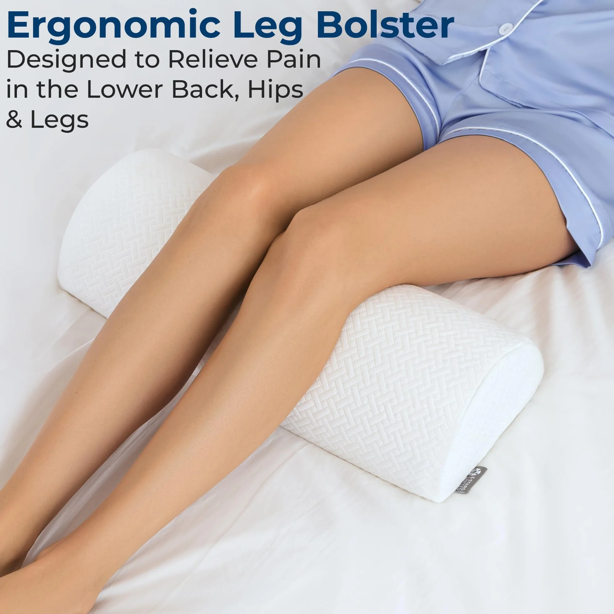 5 Stars United Coussin Demi-Lune Premium en Mousse Mémoire – Soutien Jambes & Genoux, Rehausseur Ergonomique pour Dormeurs sur Le Côté – 52×20×11 cm | Mousse à mémoire de forme, coussin pour jambes surélevées, soutien des chevilles, pour dormir sur le côt
