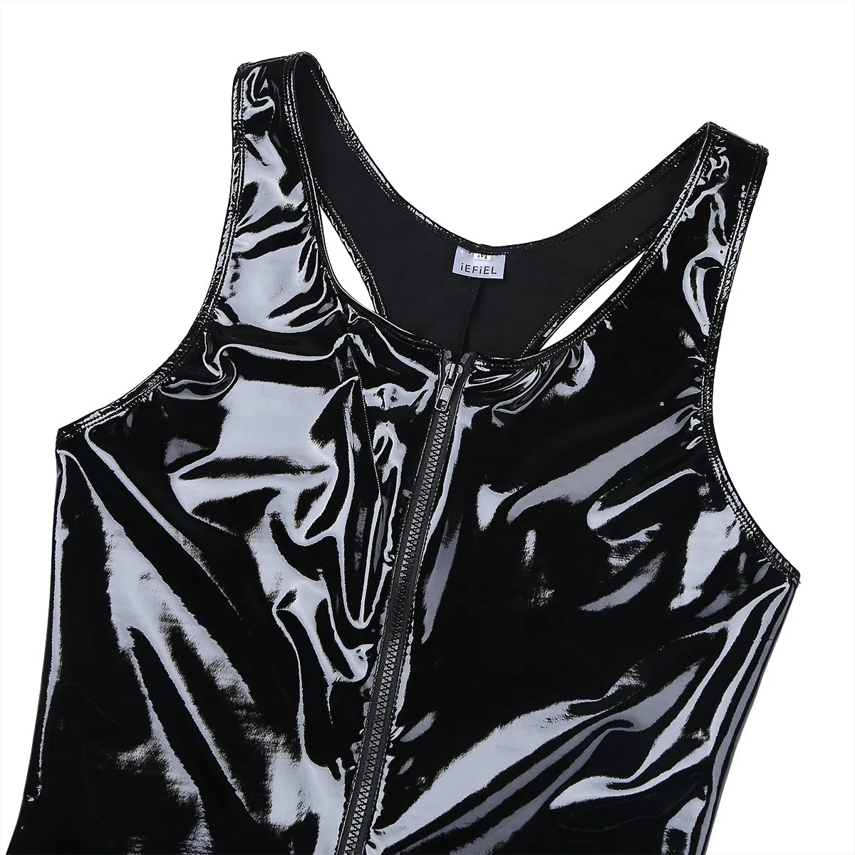 ranrann Body Homme Sexy Ouvert Bodysuit Cuir Verni Combinaison Maillot de Corps Wetlook Lingerie Erotique Jumpsuit Vêtements de Nuit Clubwear M-4XL