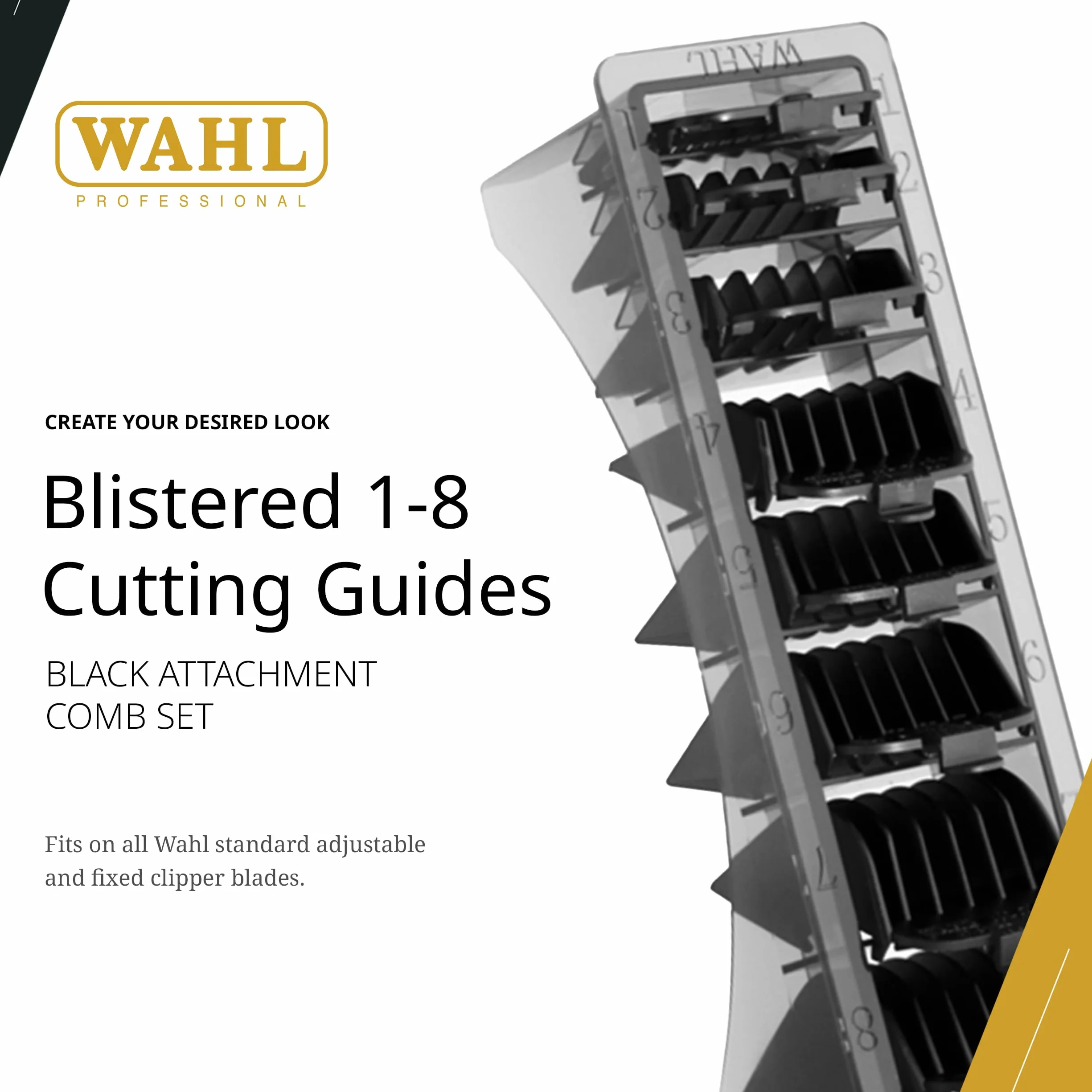 WAHL Nylon Attachment Combs, #1-8, peignes de guidage pour tondeuse, accessoires, protections pour tondeuses professionnelles, noir, Super Taper, Taper2000, Senior, Magic Clip, Legend, Balding