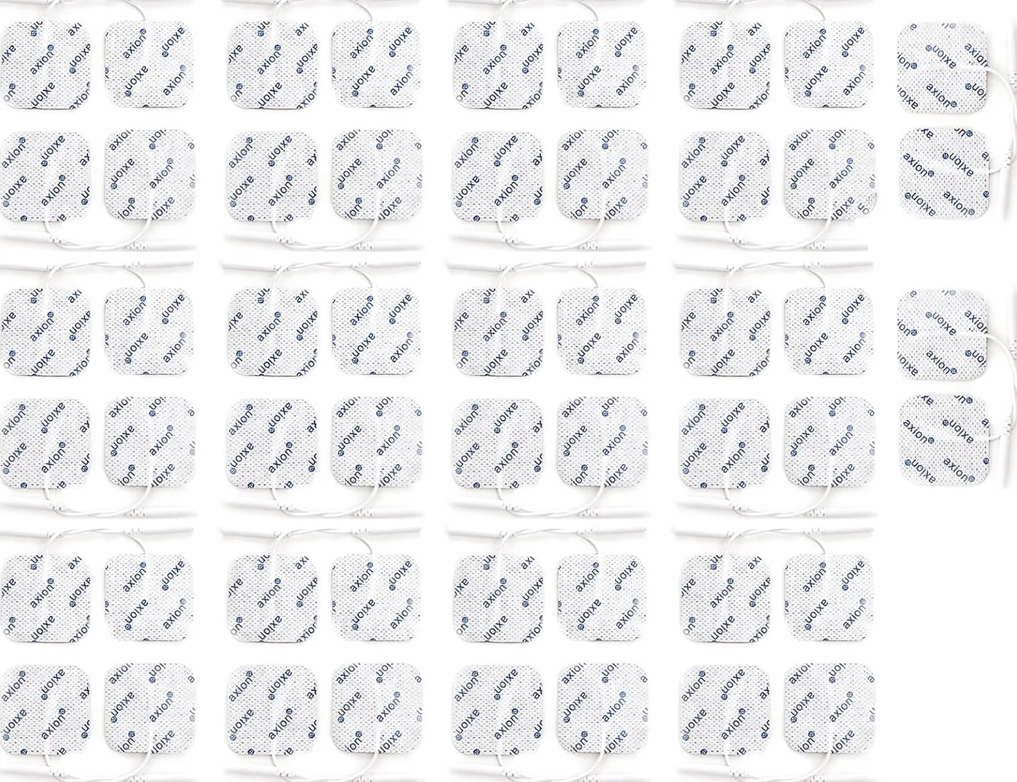 52 électrodes axion | Patchs 4x4 cm pour électrostimulateur TENS et/ou EMS réutilisables et autocollants avec connexion filaire de 2 mm