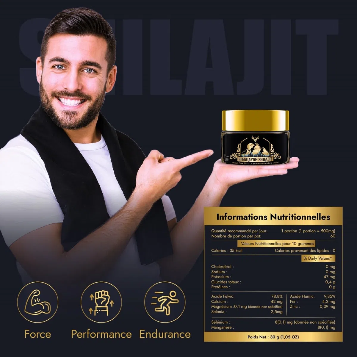 Shilajit | Shilajit Pure | Shilajit d'Himalaya Bio Purifié | Riche En Acide Fulvique, Hautement Concentré | Qualité PREMIUM 100% Pure | Sans OGM | Testé en Laboratoire | Cuillère Graduée Offerte