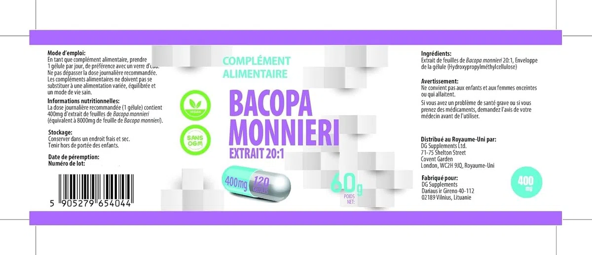 Hepatica Bacopa Monnieri (Brahmi) 8.000 mg Équivalent | Extrait de Feuille 20:1 400 mg | 120 Gélules Véganes | Plante Ayurvédique | GMP & laboratoire indépendant