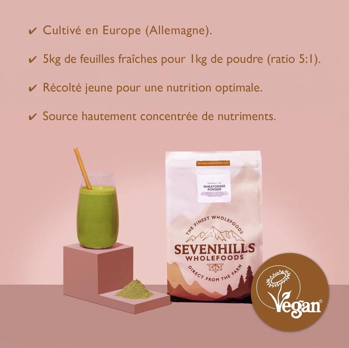 Sevenhills Wholefoods Poudre D'Herbe De Blé Bio d'Europe 500g