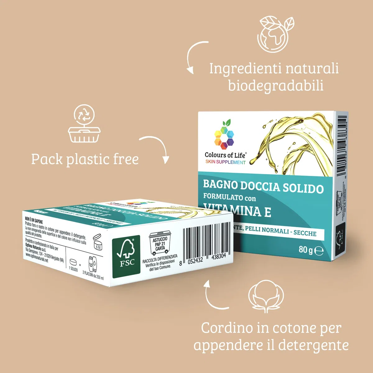 Colours of Life SKIN SUPPLEMENT - Bagno doccia solido VITAMINA E, 80 g