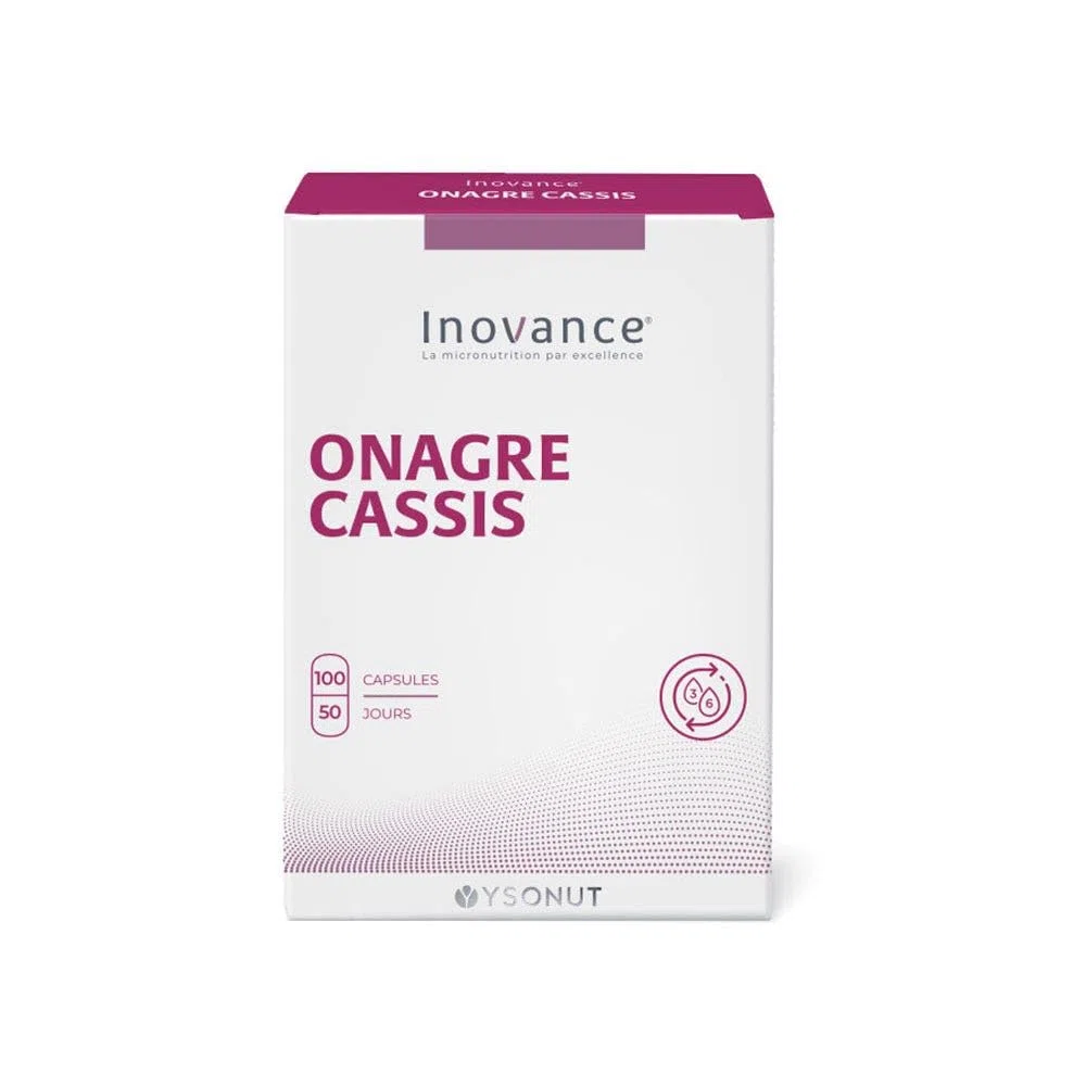INOVANCE ONAGRA CASSIS 100cap. – complément alimentaire sous forme de gélules, recommandé en complément d’une alimentation équilibrée, boîte de 100 gélules et facilite la prise en charge de votre bien