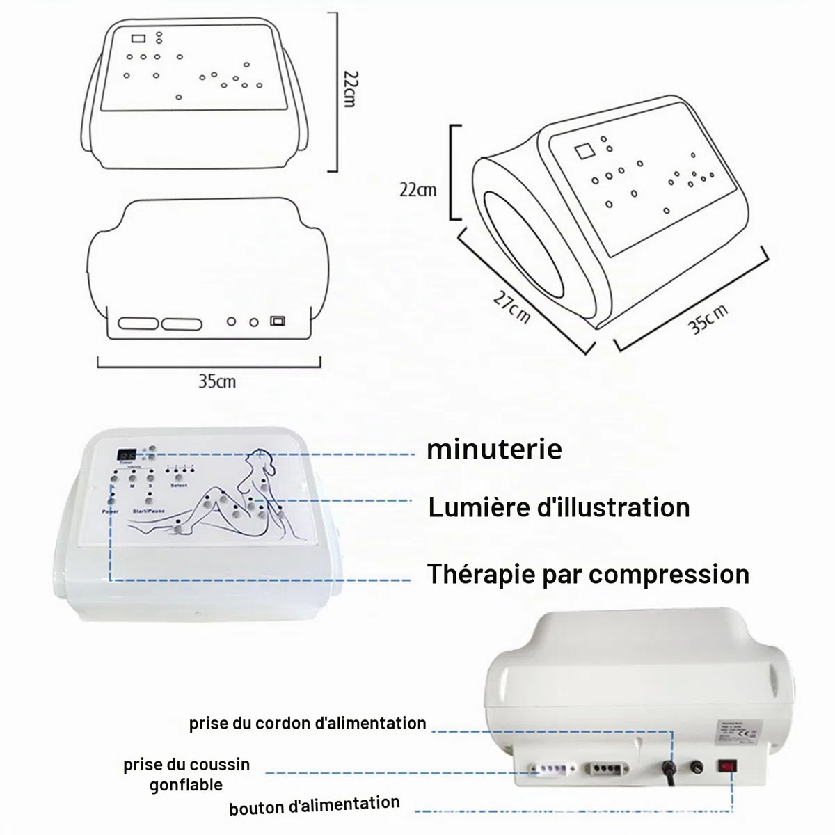 électrique Tout Le Corps Pressothérapie Massage, Appareil Massage Drainage Lymphatique, Perte De Poids Masseur Pour Différentes Parties Du Corps, Y Compris Jambes, Pieds, Taille Et Bras