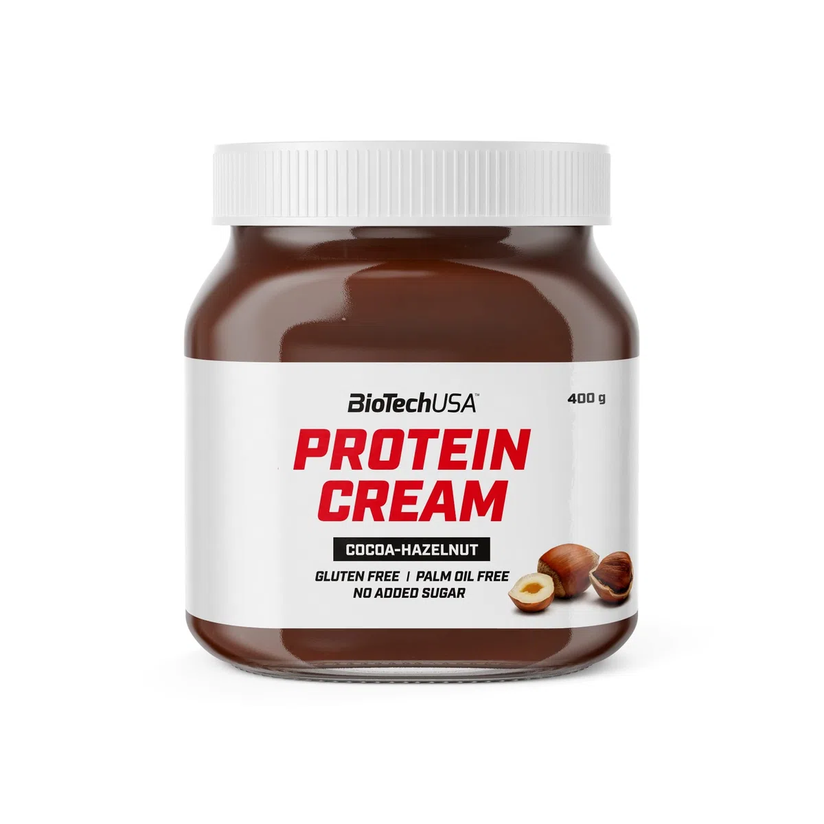 BioTechUSA Protein Cream | Riche en protéines | Tartinade de cacao et de noisettes | Sans gluten | Sans huile de palme, 400 g, Cacao-noisettes