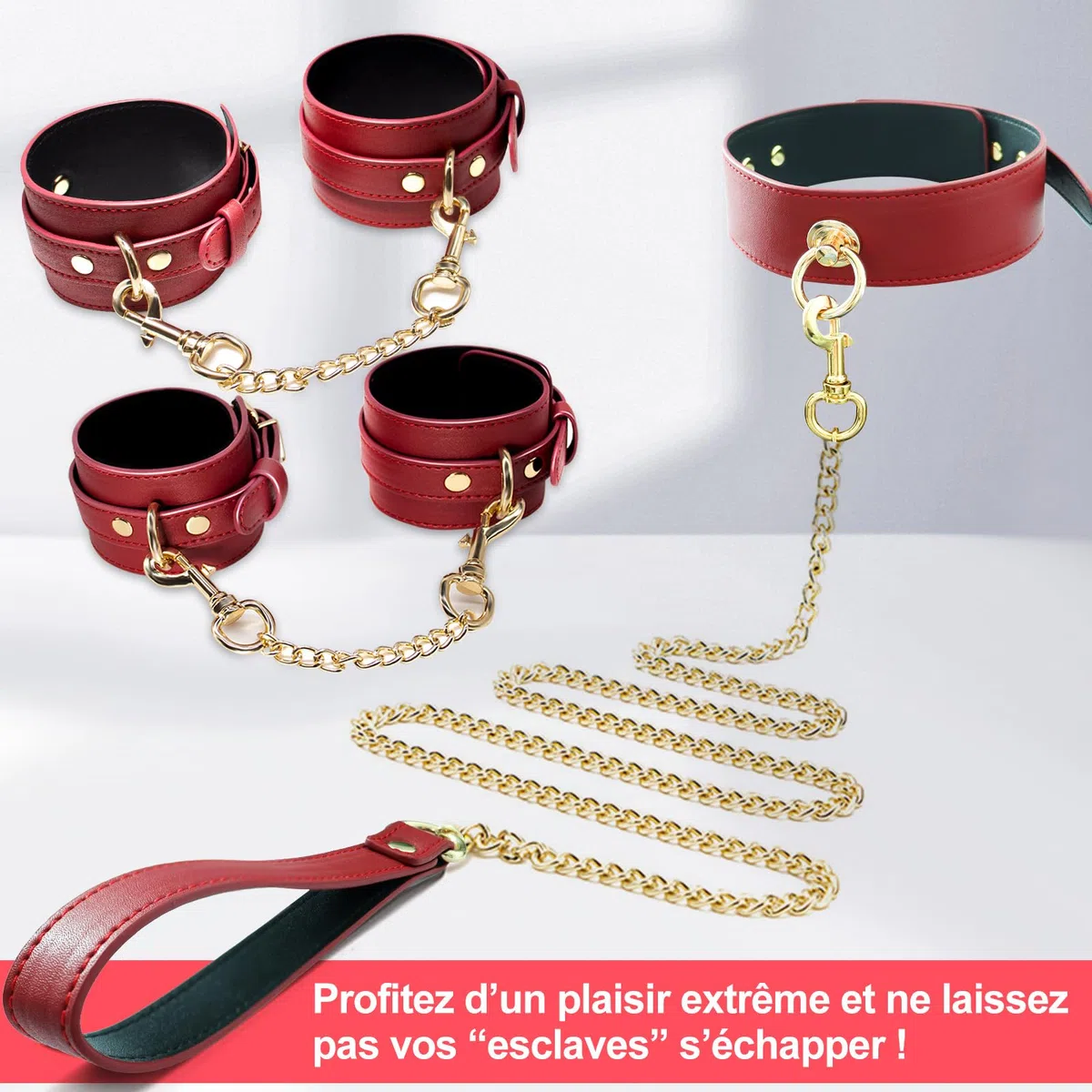 Sex Toýs Femme Couple BDSM Bondage pour Lit Menottes Poignet & Cheville Réglables en Cuir avec Collier et Laisse SM Kits,Menottes Sex Lit pour Jeux Sexuels Couple