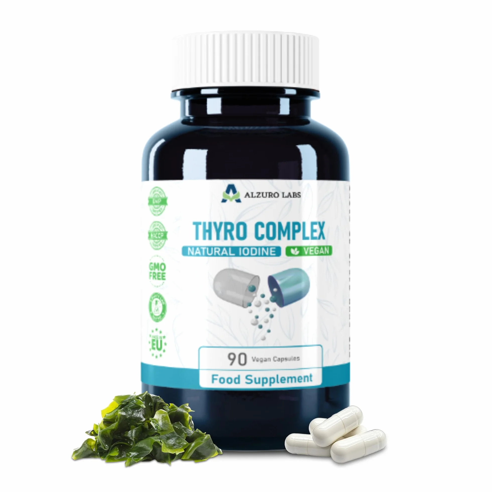 Thyro Complex | 90 Gélules Véganes | Iode, Sélénium, Zinc & L-Tyrosine | Réserve 3 Mois | GMP & Testé en Laboratoire Indépendant