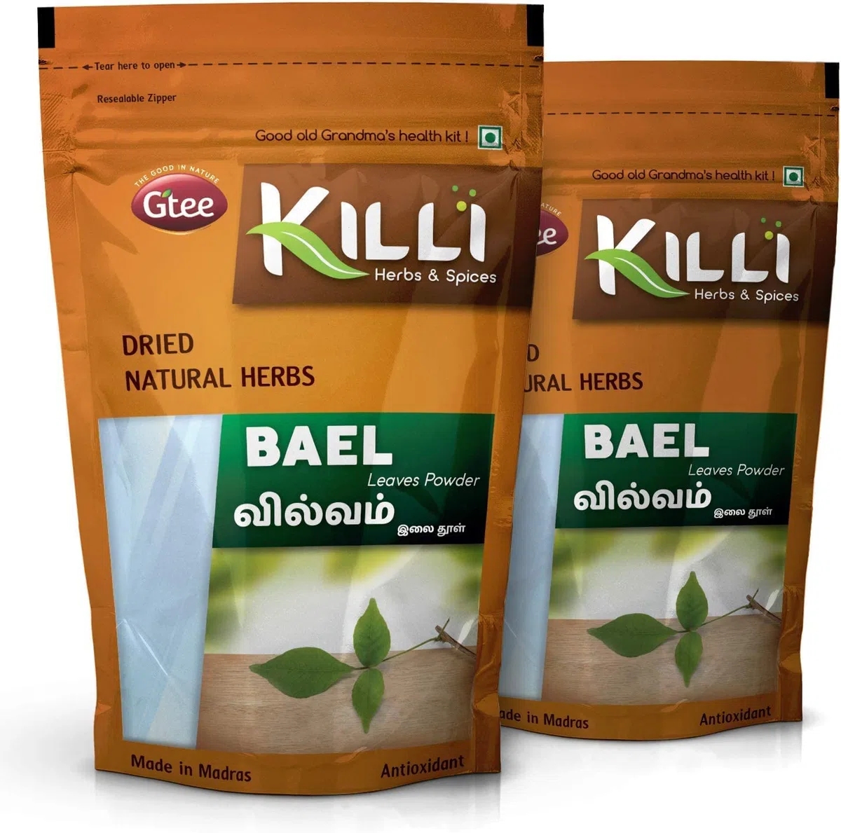 QURA Bael | Vilvam | Bilva | Maredu | Aegle Marmelos | Poudre de feuilles de Bilvapoter, 100 g (lot de 2)