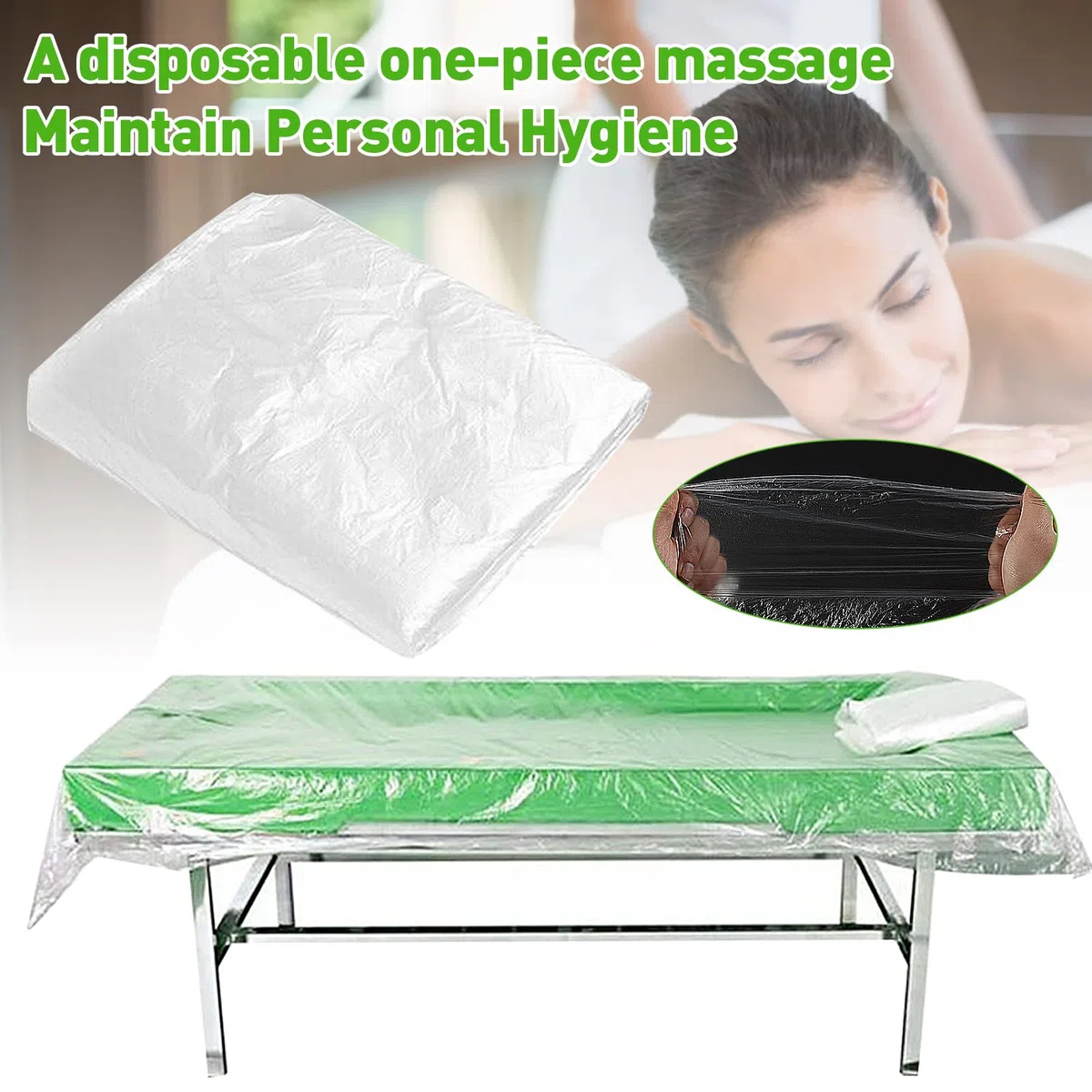 Lot de 100 draps-housses jetables en plastique pour table de massage, transparent, imperméable, résistant à l'huile, pour table de massage, 100 x 200 cm, 100 pièces