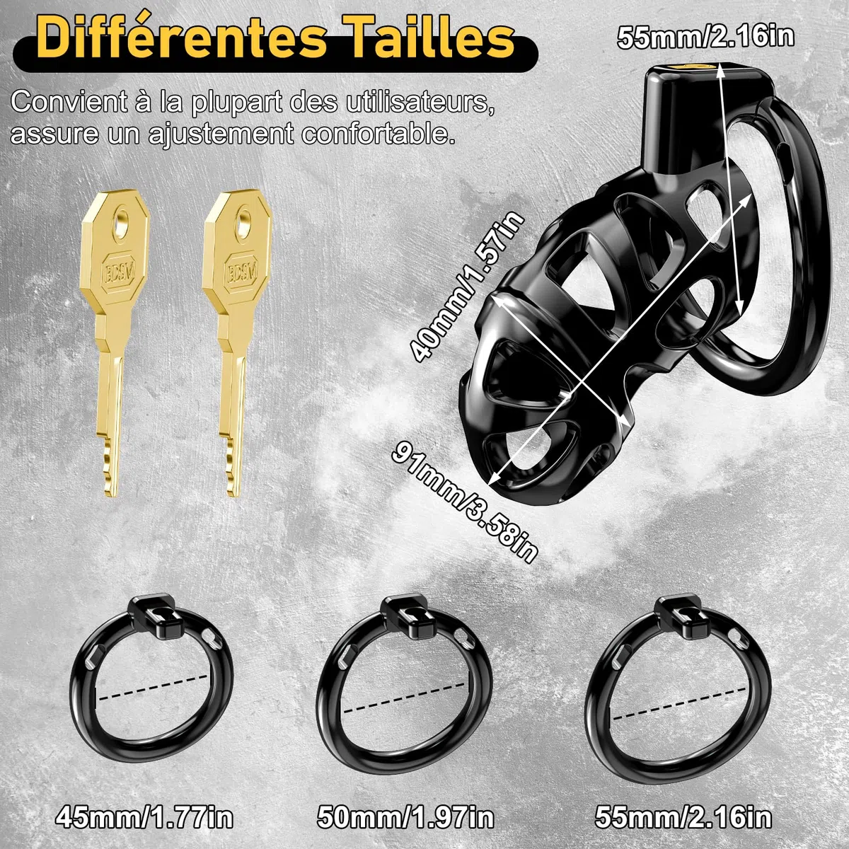Cages de Chasteté Nouvelle Version de Gethorny - Cage à Pénis 3D Légère avec 3 Tailles Anneaux de Pénis Amovibles pour Empêcher L'érection, Bondage SM avec Ceinture de Chasteté Sex Toýs Couple