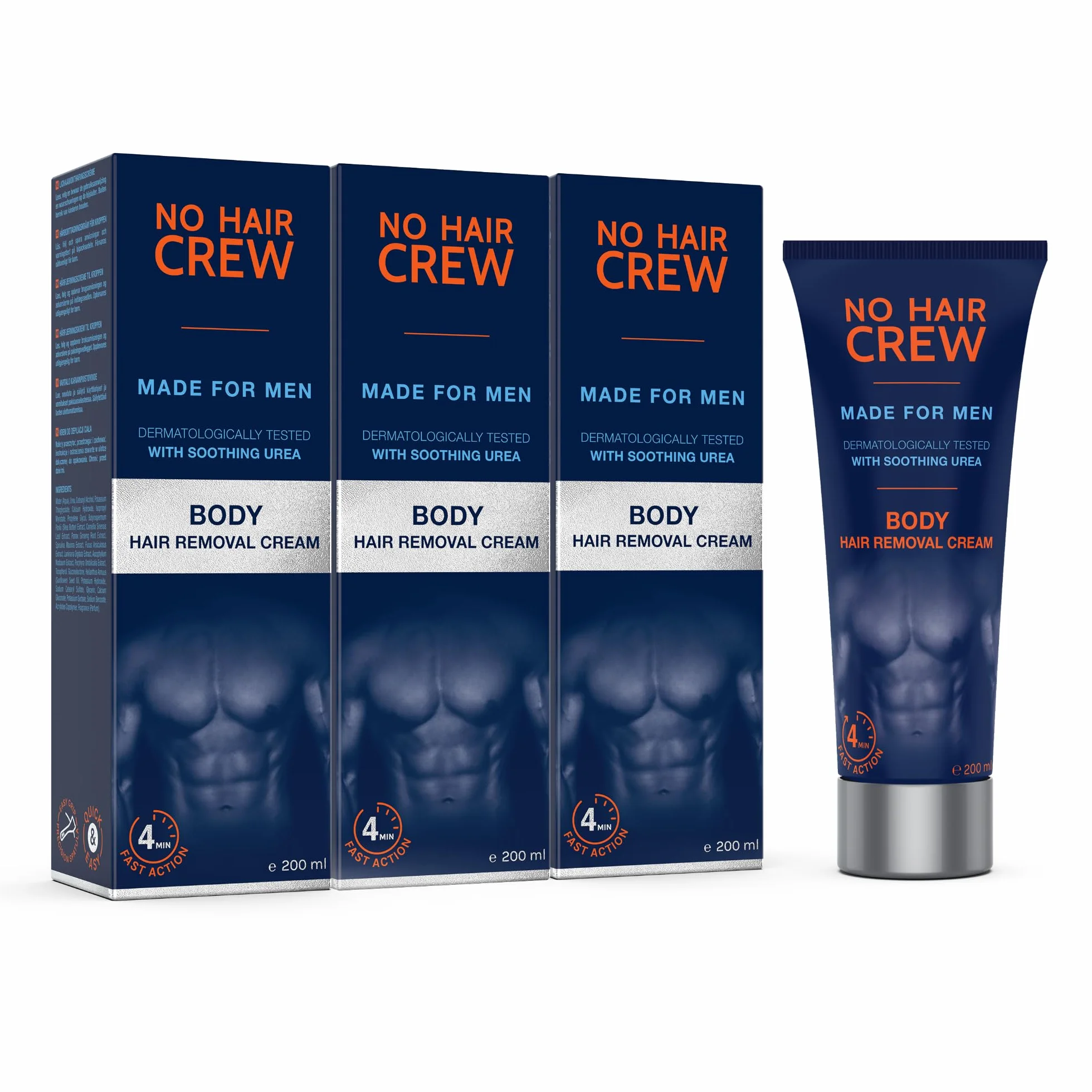 NO HAIR CREW Crème Dépilatoire Corps Homme Lot de 3 (3 x 200 ml) – Épilation Douce pour Torse, Dos et Aisselles – Sans Coupures ni Irritations