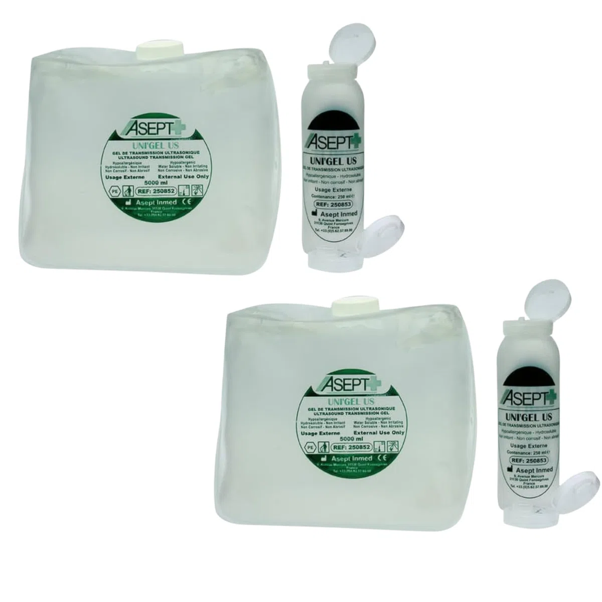 Lot de 2 - Gel échographie - Transparent - 5 Litres-Cubitainer + Flacon vide