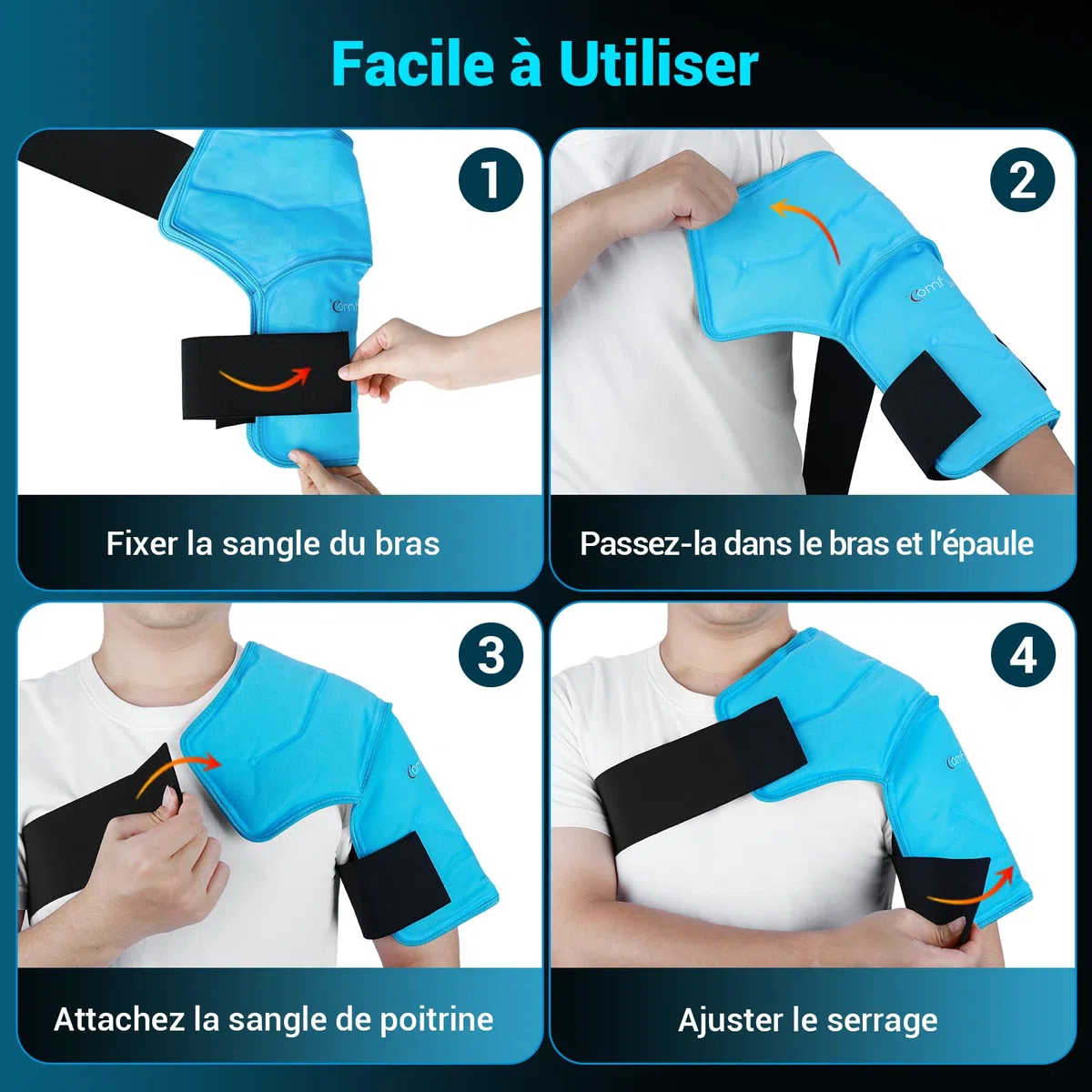 Comfytemp Poche de Glace pour Épaule, 3D Sac Réutilisable, Thérapie Chaud/Froid, Soulagement Douleur Épaule, Tendinite, Adapte Épaules Gauche Droite