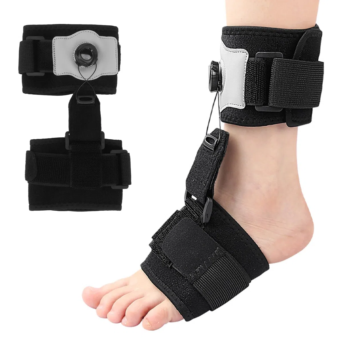 AFO Attelle de Pied pour Homme et Femme, Réglable – Utilisation de Jour et de Nuit, Taille Libre, Bouton de Réglage – Doux et Respirant – Soutien Efficace de la Démarche pour la