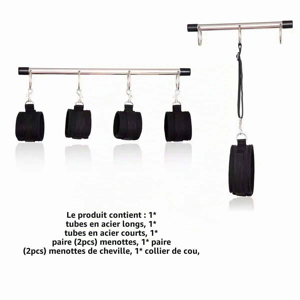 Ceinture de Bondage et Tubes en acier Ensemble de Bondage SM Réglables Menottes de Cheville Jouets Sexuels érotiques Sexuelles SM avec Barre D'écartement en Métal pour débutants et professionnels