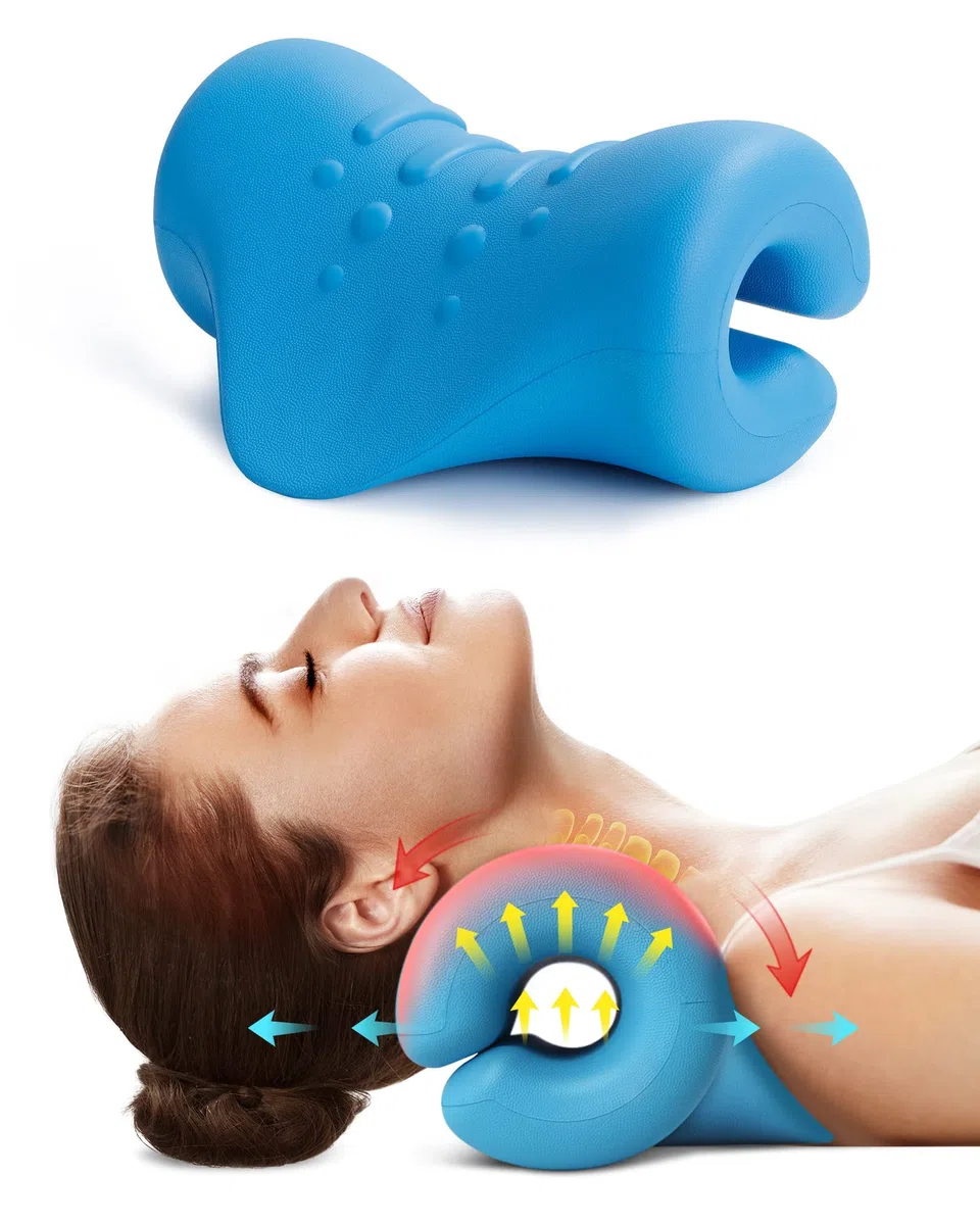 Relax du Cou et des épaules,Appareil de Traction Cervicale Portable,étireur de cou,Correction de la Posture Cervicale,Coussin Chiropratique pour Soulager les Douleurs