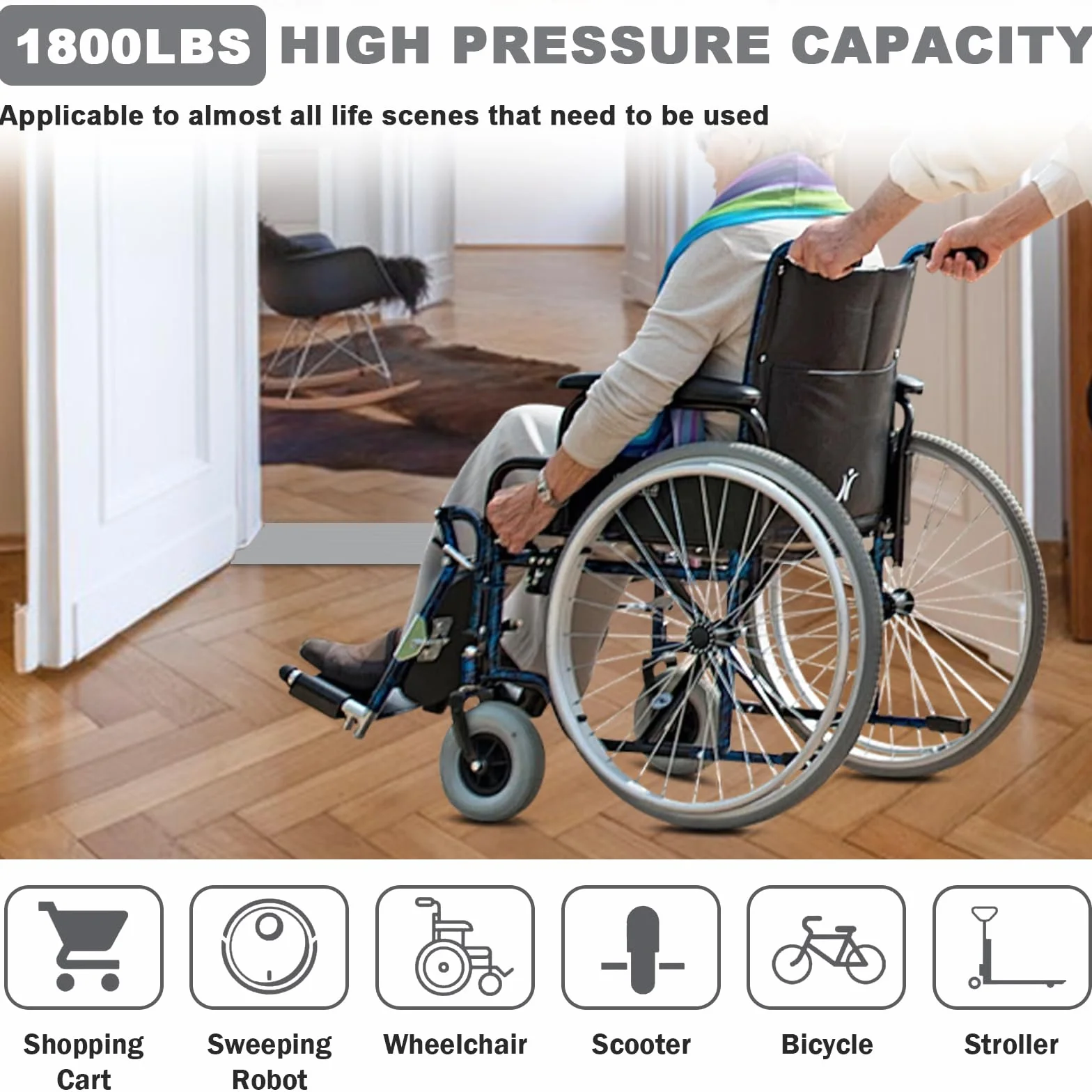 Rampe de seuil de porte - 8 cm x 3 cm x 90 cm - Rampe de seuil de porte - Rampe de fauteuil roulant - Charge maximale : 800 kg - Pour robot aspirateur, fauteuil roulant, poussette, déambulateur