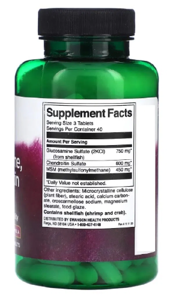 Swanson - Glucosamine, Chondroitin & MSM | Soutien pour la santé des articulations et la mobilité - 120 Comprimés