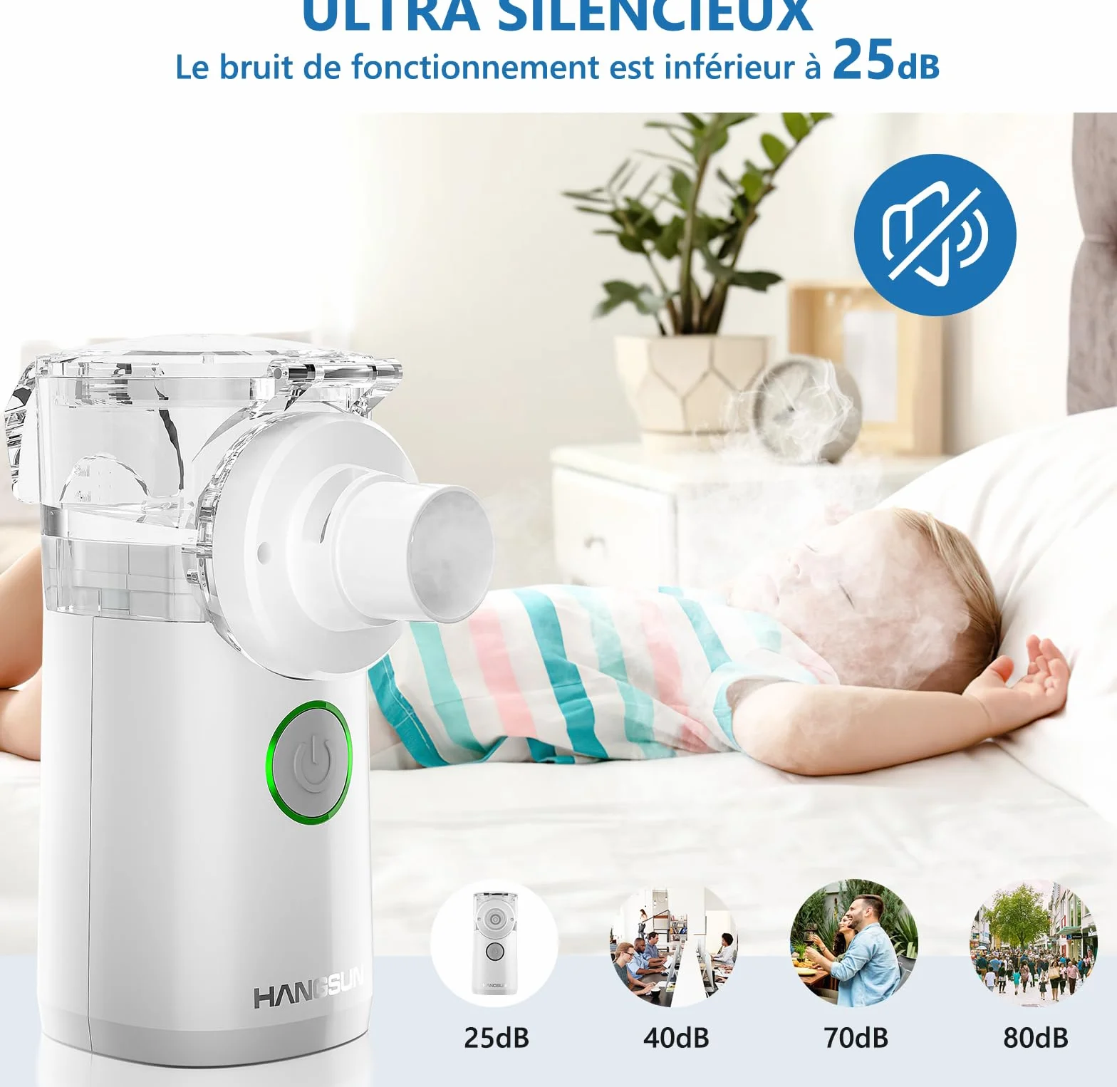 Hangsun CN750 Inhalateur de brume portable en maille, 2 en 1 pour enfants et adultes avec accessoires complets et sac de rangement, adapté pour les problèmes de respiration