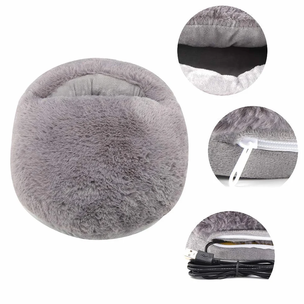 Pieds Chauffants Réchauffeur USB Coussin Rechargeable Réchauffeur électrique Chaussures de Chauffage pour Le Bureau d'hiver (Gray)
