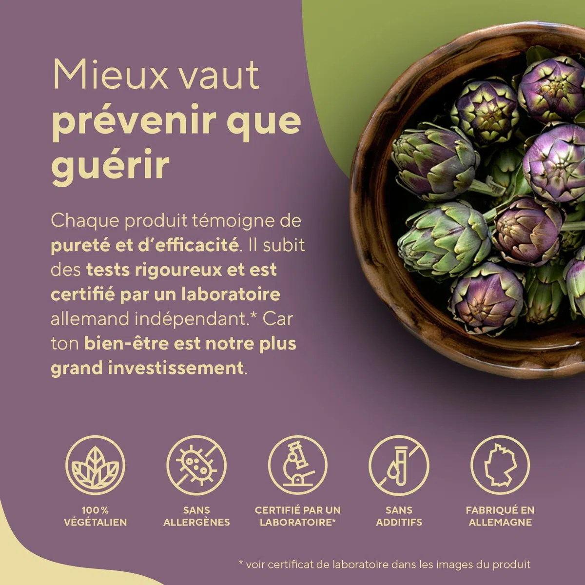 Extrait d'Artichaut Français - 2.400mg avec 2,5% Cynarine - 300 Gélules (2,5 mois) - Confort Digestif, Foie & Détox - Vegan - Sans: Additifs, Lactose & Gluten - TRUE NATURE
