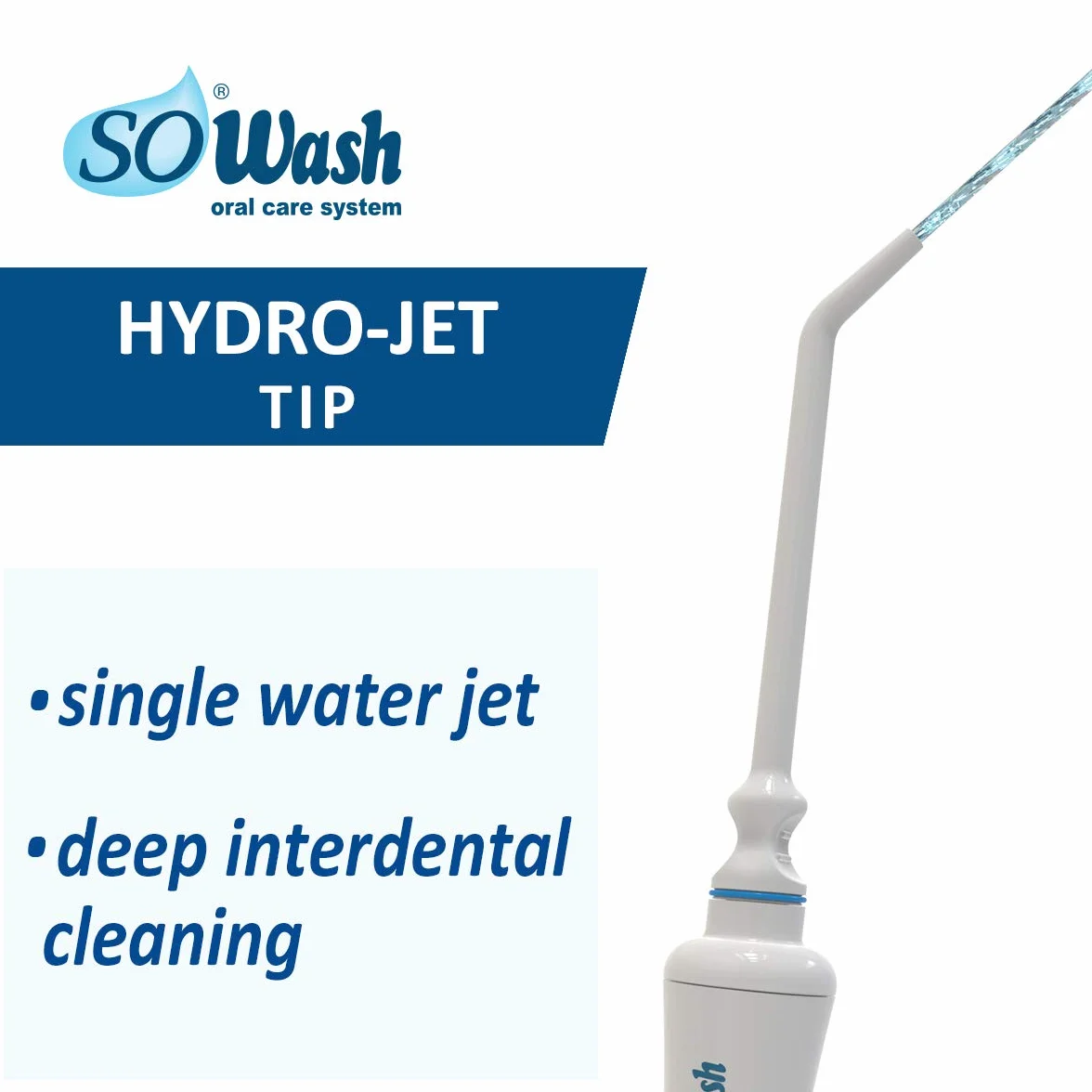 Jet dentaire SOWASH WATERJET, Se connecte au robinet, Hydropulseur Dentaire Sans piles ni électricité, Tête à jet linéaire unique, Produit italien