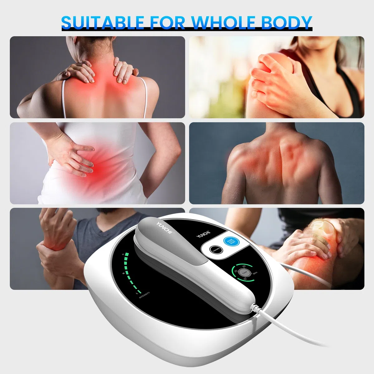 Appareil de massage portable à ultrasons pour soulager les muscles et les articulations, 5 niveaux de réglage, appareil de massage de physiothérapie à ultrasons pour usage domestique (Blanc-CS02)