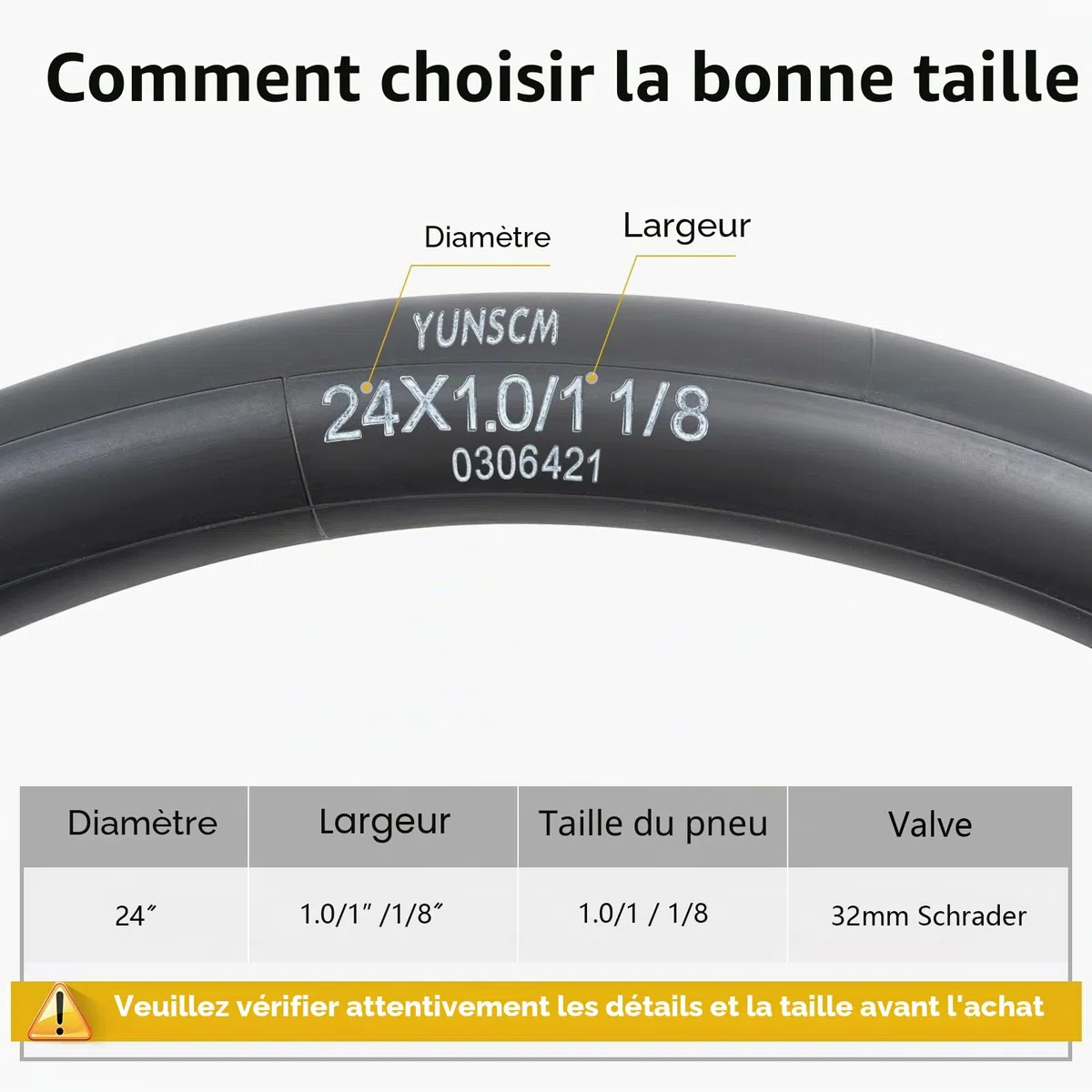 YunSCM 2PCS 25/28-540 épaissies Chambre à air 24X1.0 24x1 1/8 AV32mm Valve Compatible 24 Pouces Chambre à air pour Fauteuil Roulant