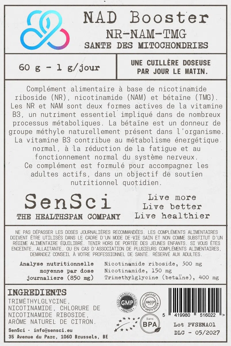 NAD+ Booster 60 jours | Nicotinamide Riboside NR + Nicotinamide + TMG | Énergie cellulaire & vitalité | Formulé par expert scientifique | 60 doses
